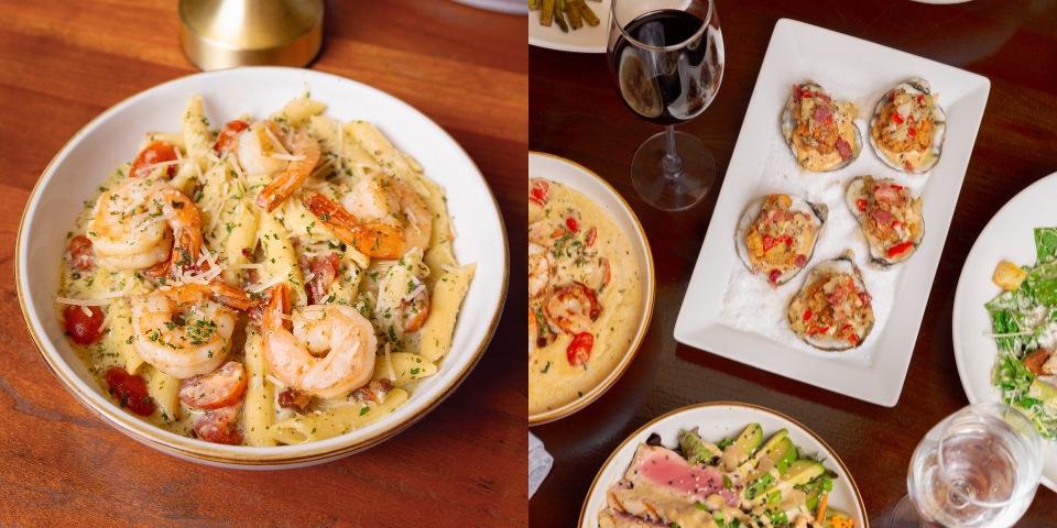 Shrimp Pasta and oysterds