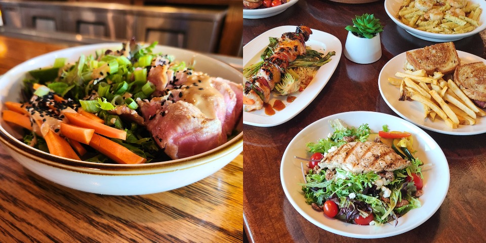 ahi tuna salad, sandwiches, chicken, pasta