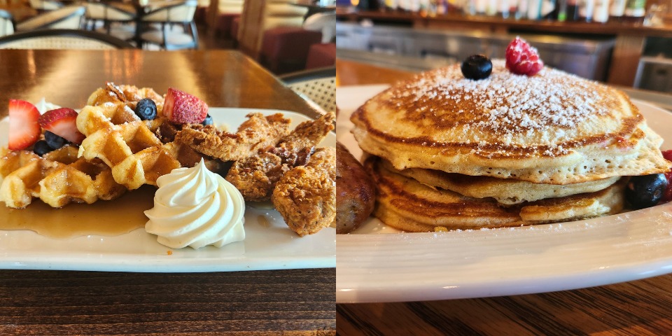 chicken and waffles, pancakes